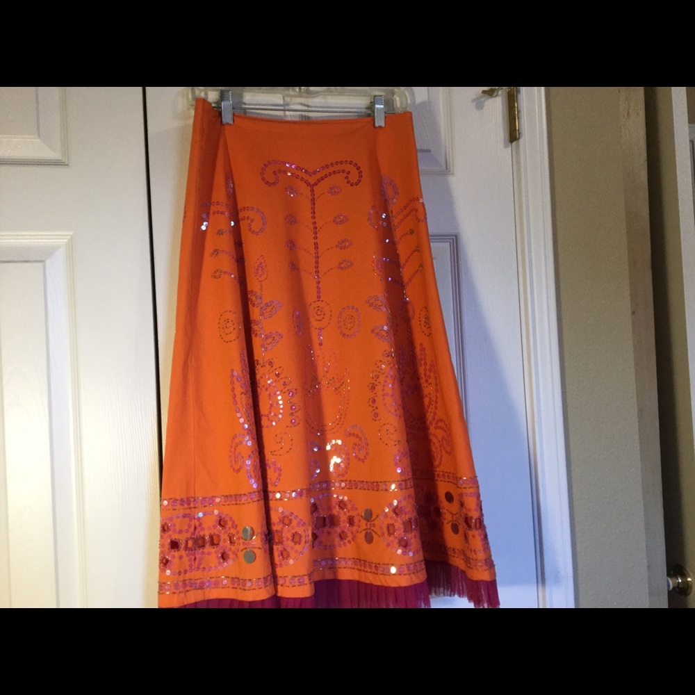 Orange and Pink Beaded Basil and Maude Skirt